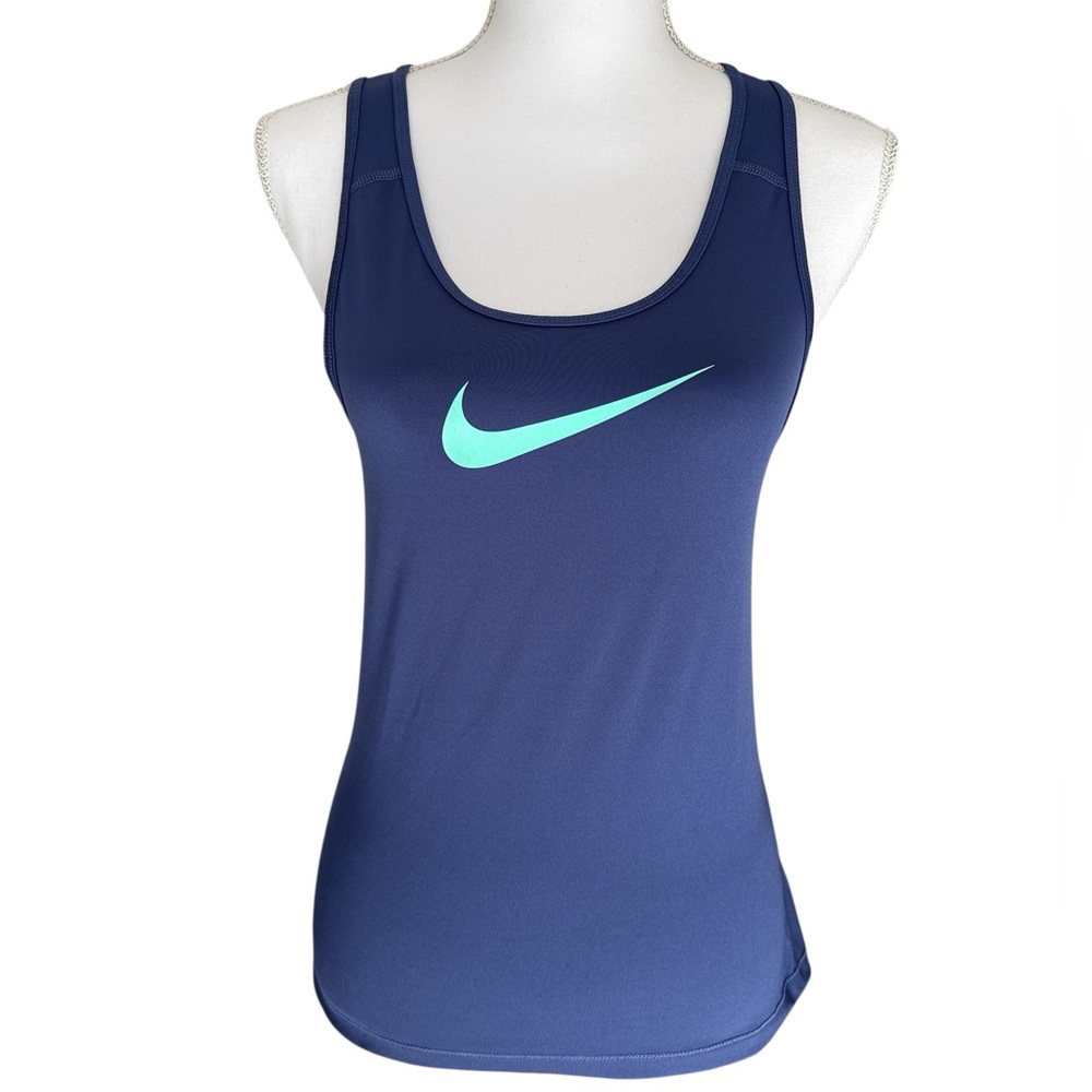 Nike Dri-Fit Navy Tank Top with Teal Swoosh Size Medium